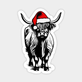 Christmas Highland Cow with Santa Hat Magnet