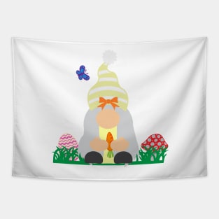 Easter Gnome Orange Ribbon Hat in a Garden Tapestry