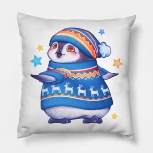 Cute penguin in a sweater Pillow