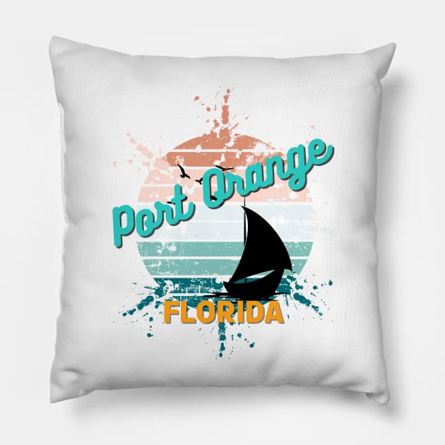 Port Orange Florida Retro Exploding Sunset Pillow by AdrianaHolmesArt