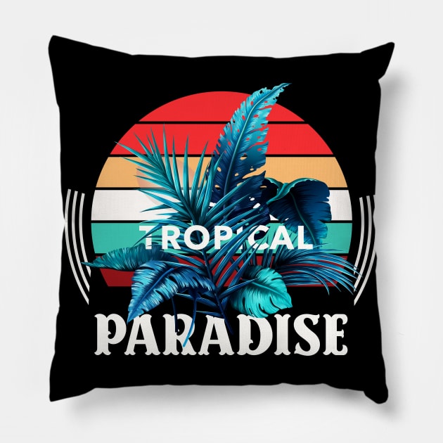 Tropical Paradise Retro Surfer Exotic Pillow by Foxxy Merch