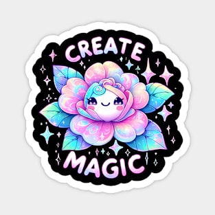 CREATE MAGIC - KAWAII FLOWERS INSPIRATIONAL QUOTES Magnet