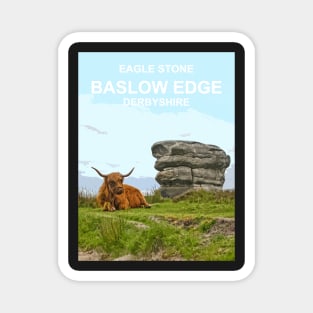 Baslow Edge Derbyshire Peak District. Highland Cattle Eagle Stone. Travel location poster Magnet