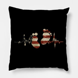 Baby Feet Heartbeat American Flag Pillow