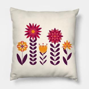 Red and orange retro autumn flowers Pillow