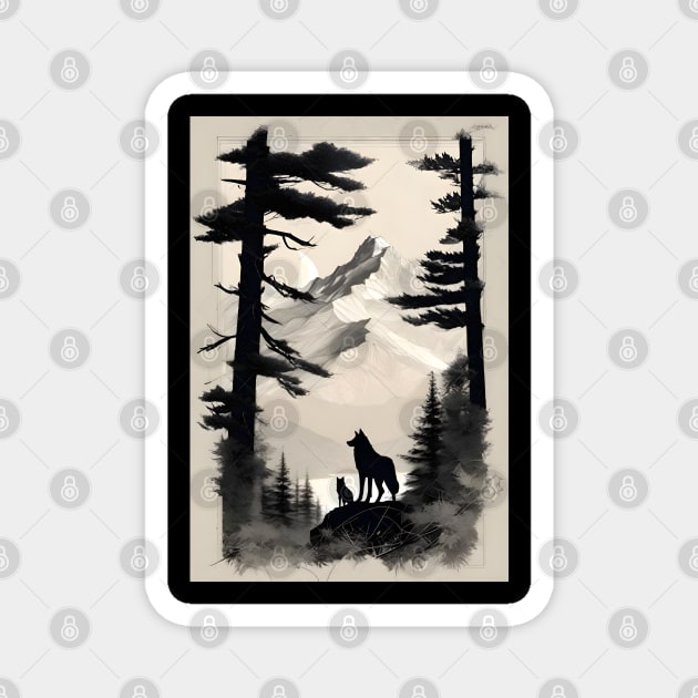 Wolf in Trees Silhouette Magnet by Tree Tees