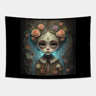 Haunted cute little girl with roses Tapestry