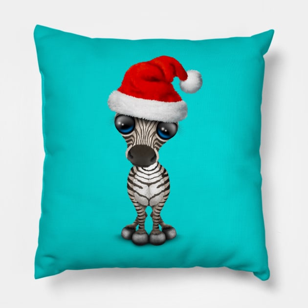 Baby Zebra Wearing a Santa Hat Pillow by jeffbartels