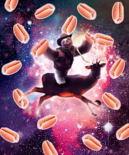 Cowboy Space Sloth On Deer Unicorn - Hot-Dog Magnet