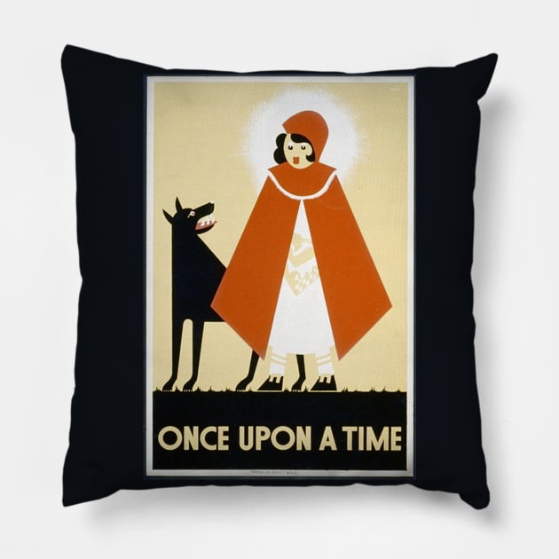 Vintage Little Red Riding Hood - WPA Poster Pillow by Slightly Unhinged