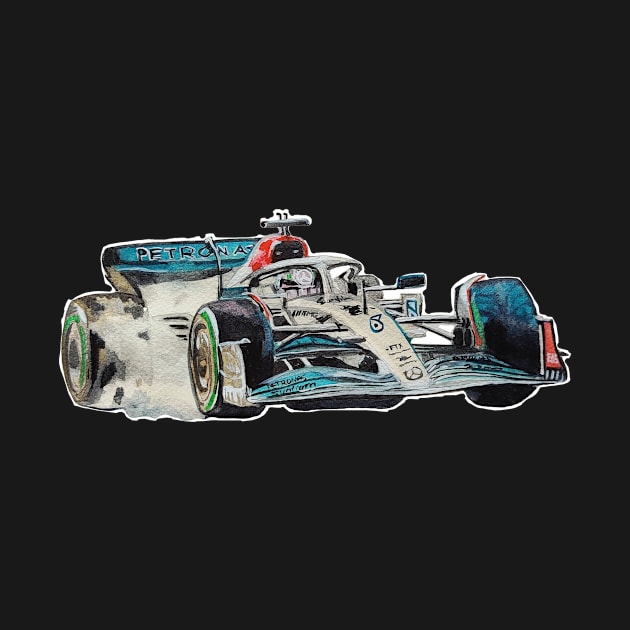 Racing Car in watercolours pattern illustration, Formula 1 watercolours by Ala Lopatniov
