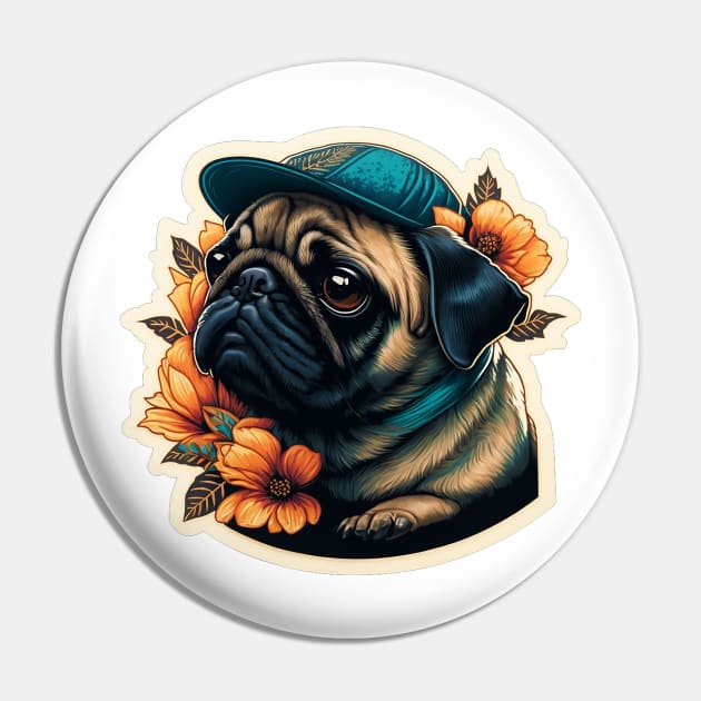 Hip Hop Pug Wearing Baseball Cap Pin by MyMagicalPlace