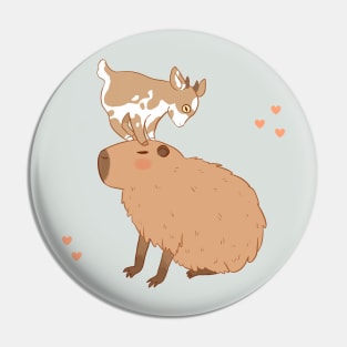 Cute capybara with a baby goat on its head Pin