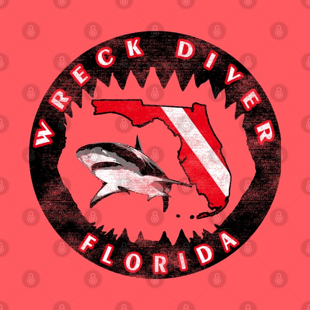 Wreck Diver Florida Shark Dive Flag Shark Jaw Florida  Scuba Diving Shirt by TeeCreations