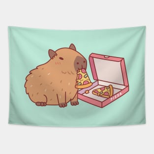 Cute Capybara Eating Pizza Tapestry