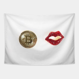 Bitcoin and kiss, love, lips Tapestry