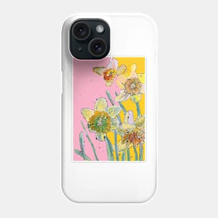 Abstract Yellow Daffodil Watercolor Pattern on Pink Phone Case