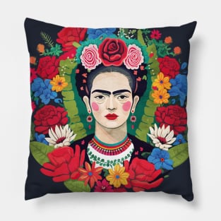 Mexican Dream of Flowers and Frida Kahlo Pillow