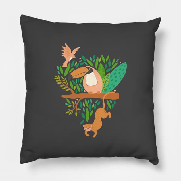 Joyful Jungle - Green Pillow by latheandquill