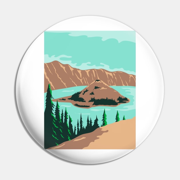 Crater Lake National Park in Klamath County Oregon United States WPA Poster Art Color Pin by retrovectors