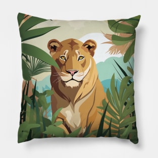 Female Lion In The Jungle Pillow