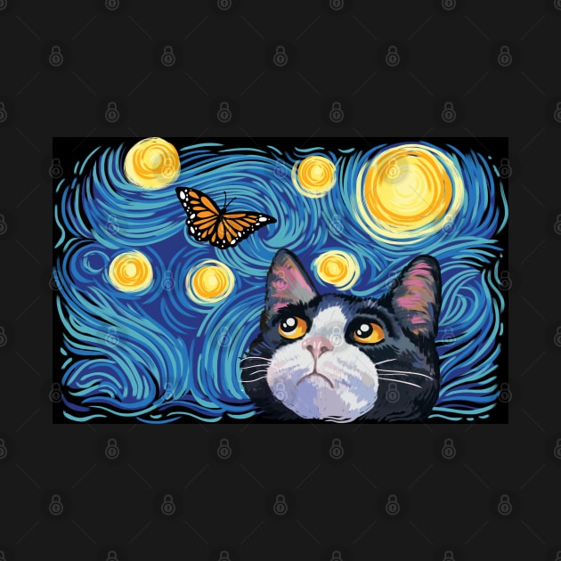 The Starry Night Cat Art by SuperrSunday
