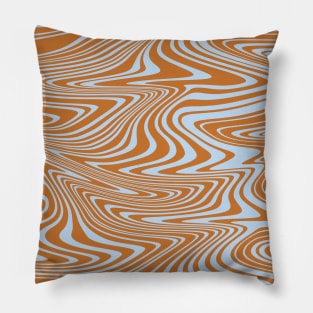 Blue and Orange Retro 70s Abstract Swirl Spiral Pattern Pillow