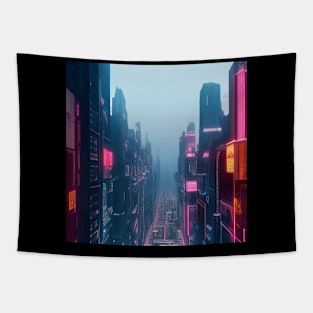 Vintage Cyberpunk City Sky View Tapestry