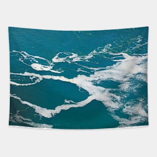 Teal Blue Ocean Waters and White Surf Tapestry