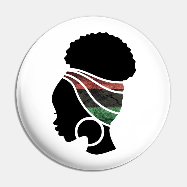 Afro Hair Woman with Pan African Flag Headwrap Pin by dukito