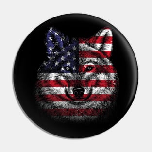 Cute Wolf Art - Wolf Predator - Animal Lover - USA Flag Pin