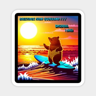 QUOKKA CUTE FUNNY SURFING IT UP DURING SUNSET Magnet