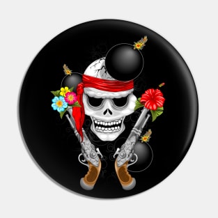 Pirate Skull, Ancient Guns, Flowers and Cannonballs Pin