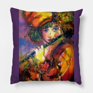 FLAUTIST PORTRAIT Venetian Masquerade Watercolor Pillow