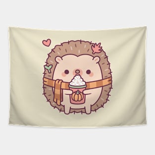 Cute Hedgehog Loves Pumpkin Spice Latte Tapestry