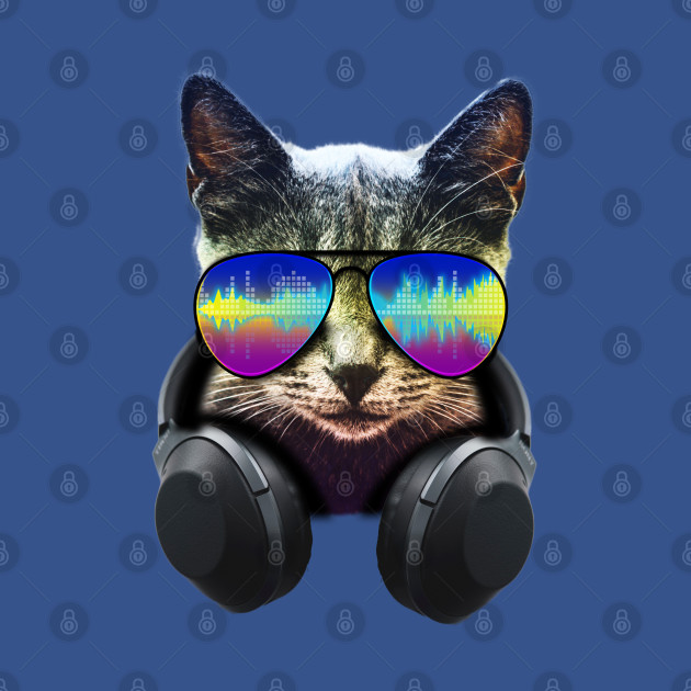 Cat with headphones and cool sun glasses - Cat With Headphones And Sun Glasses - T-Shirt
