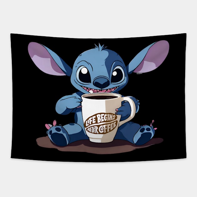 Cute Stich with coffee Tapestry by Artist usha