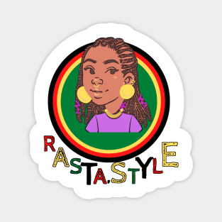 woman of Rastafari culture accompanied by multicolored writing Magnet