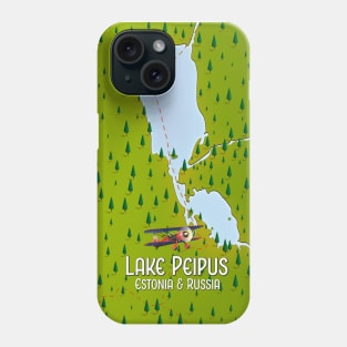 Lake Peipus Estonia and Russia map Phone Case