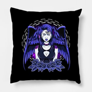 Awesome Gothic Angel Girl Wings & Flowers Pillow