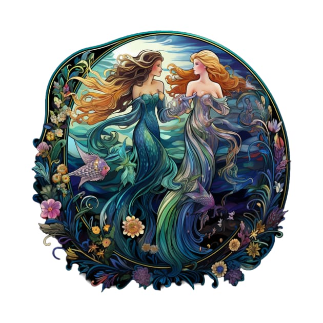 Two beautiful mermaids under water. by Liana Campbell