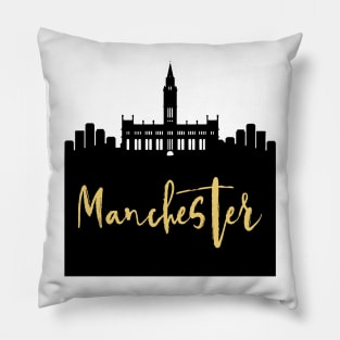 MANCHESTER ENGLAND DESIGNER SILHOUETTE SKYLINE ART Pillow