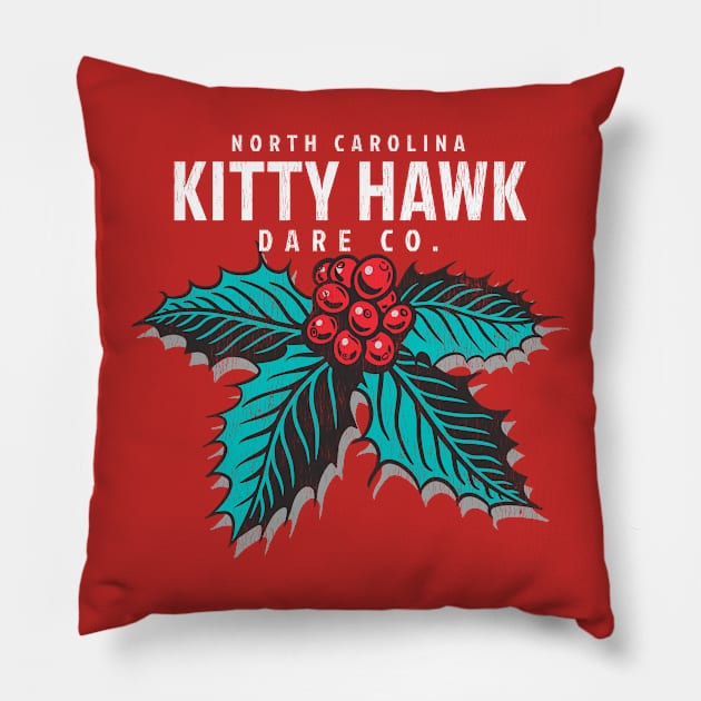 Kitty Hawk, NC Christmas Vacationing Holiday Holly Pillow by Contentarama