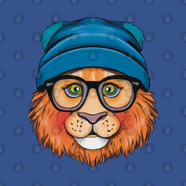 Orange Lion Wearing Glasses and a blue Hat by FlippinTurtles