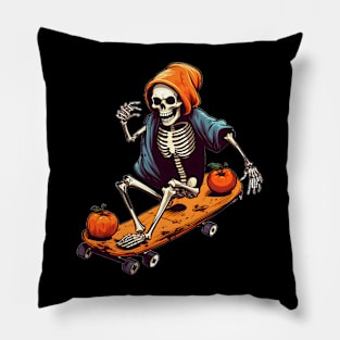 Skeleton Skater Halloween Pumpkin Pillow