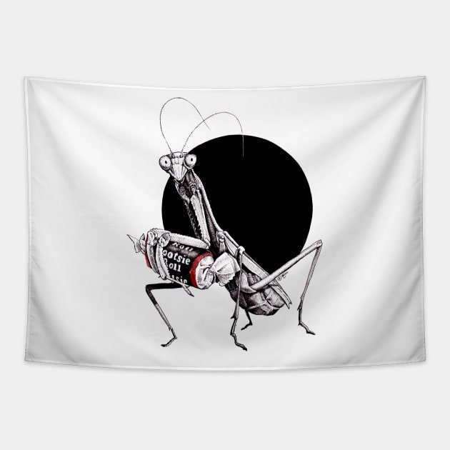 Funny Praying mantis with tootsie roll fun Tapestry by Angelo DiMartino