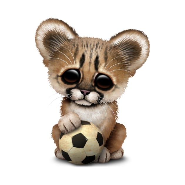 Cougar Cub With Football Soccer Ball by jeffbartels