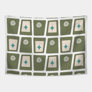 Mid Century Funky Blocks 2 in Green, Teal and Cream Tapestry