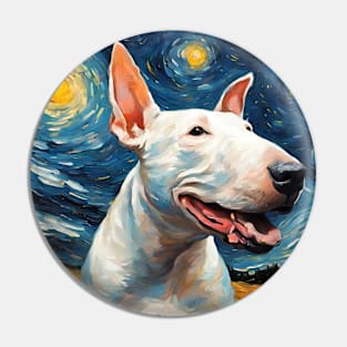 Bull Terrier Dog Breed Painting in a Van Gogh Starry Night Art Style Pin