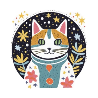 Cat Among Stars and Flowers T-Shirt